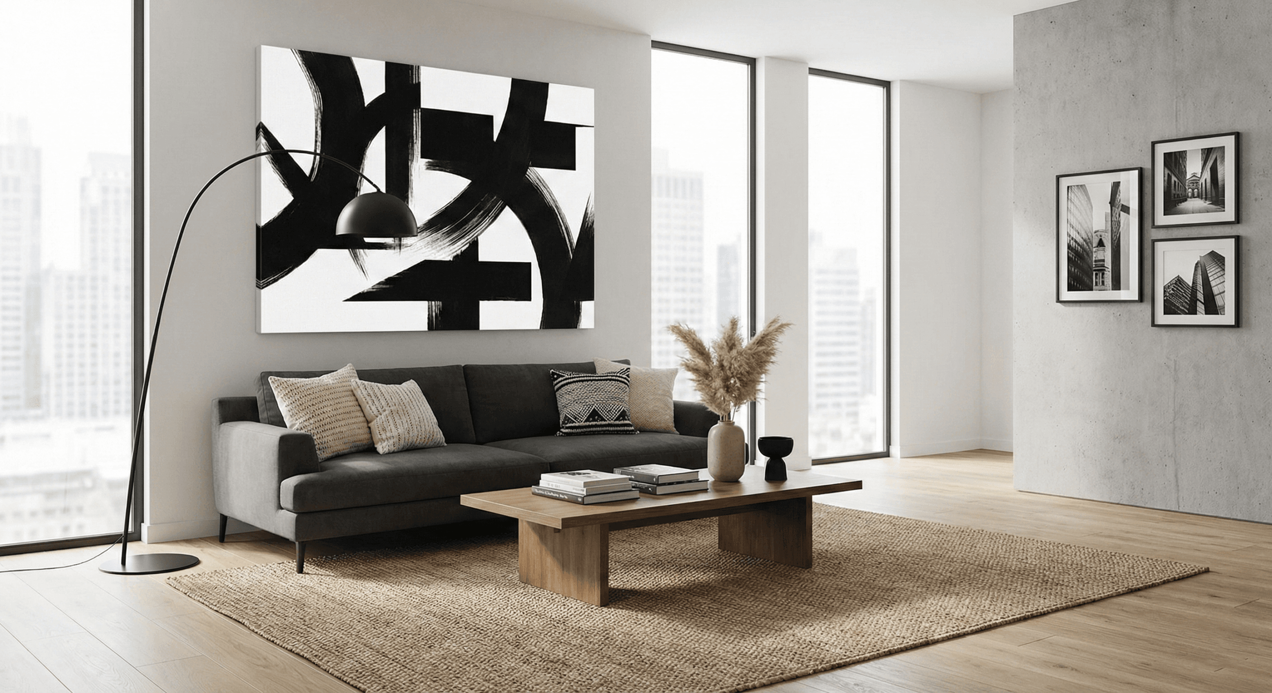 Tren Wall Art Hitam Putih untuk Rumah Modern foto utama