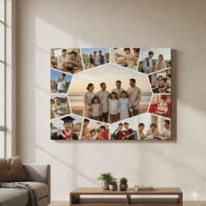 Keluarga bahagia kolase foto cetak foto kanvas