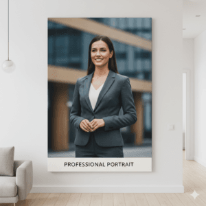 Wanita berjas bisnis tersenyum bingkai kanvas