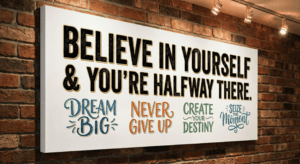 Ide Dekorasi Kanvas Dinding untuk Ruang Kerja Simple konsep desain typography atau quotes motivasi