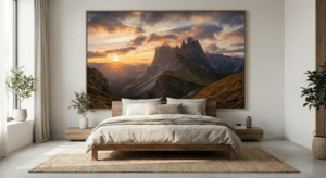 Inspirasi Cetak Kanvas untuk Dekorasi Kamar Aesthetic konsep gaya the statement piece (satu besar di tengah)