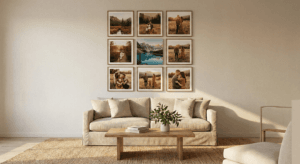 5 Ide Cetak Foto Kanvas untuk Dekorasi Ruang Tamu Minimalis konsep grid gallery yang simetris