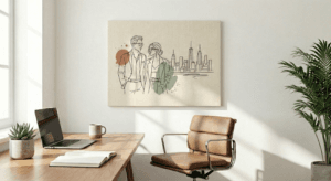 Ide Dekorasi Kanvas Dinding untuk Ruang Kerja Simple konsep line art yang kekinian