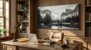 Ide Dekorasi Kanvas Dinding untuk Ruang Kerja Simple konsep nuansa alam monochrome