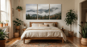 Inspirasi Cetak Kanvas untuk Dekorasi Kamar Aesthetic konsep triptych (kanvas terpisah tiga bagian)