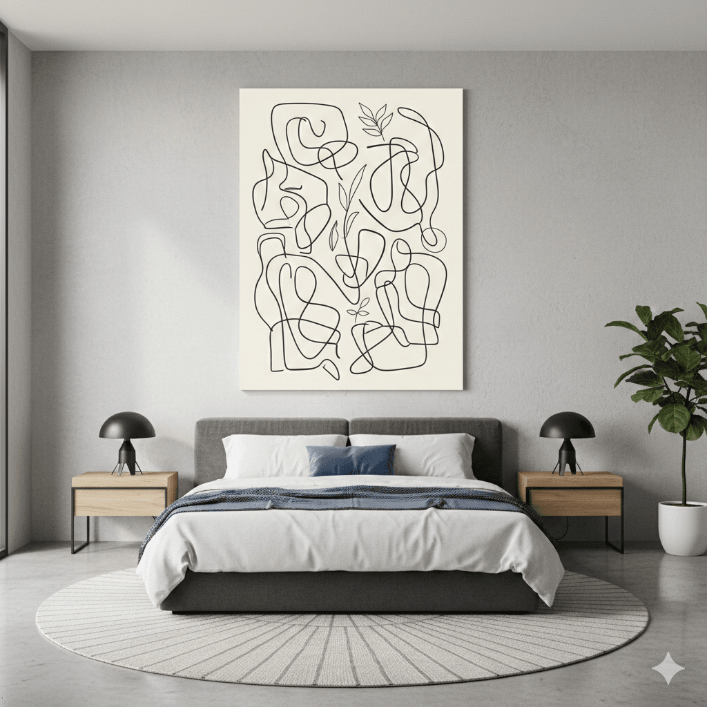 Lukisan abstrak minimalis di dinding