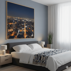Pemandangan kota malam hari canvas print di kamar tidur modern
