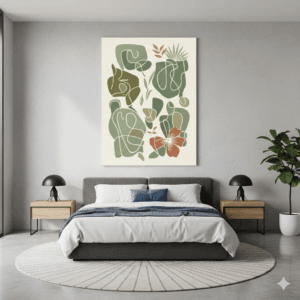 Lukisan abstrak kamar tidur modern gaya botanical