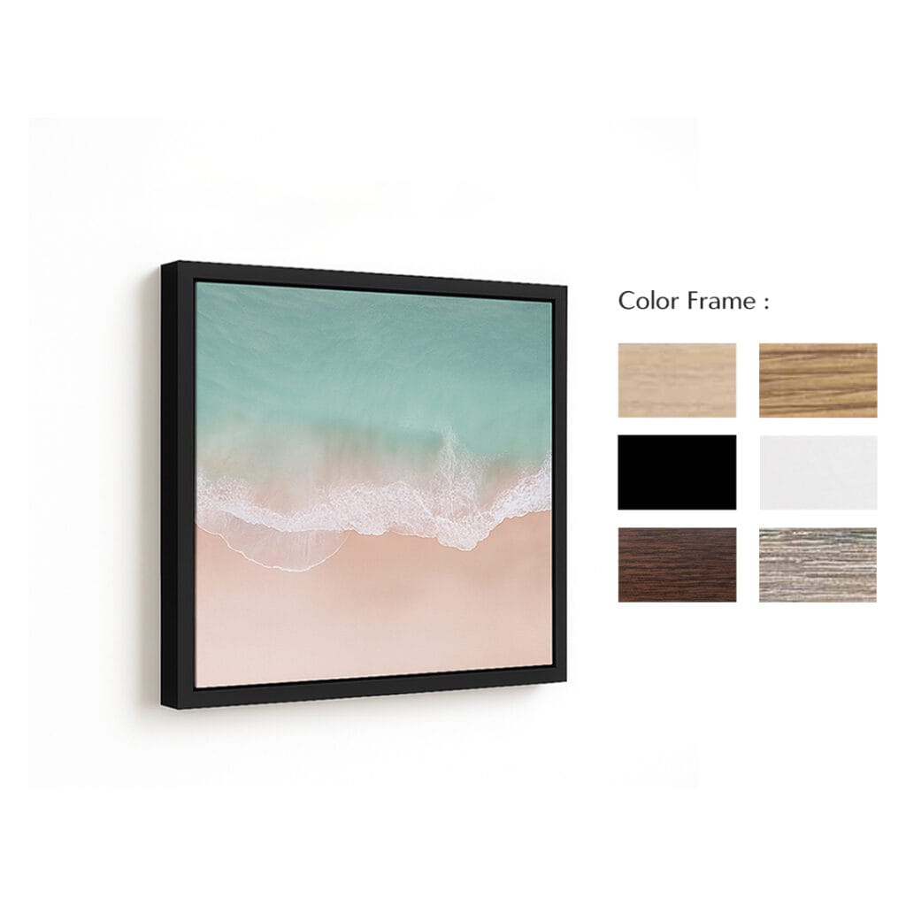 Pantai laut berwarna-warni bingkai karya seni