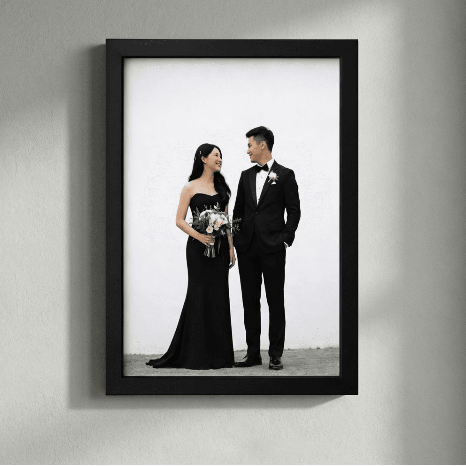 Asian wedding photography in canvas with minimalist black frame