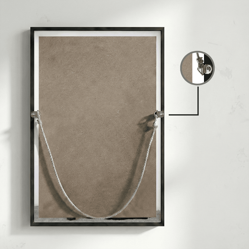 Back detail from canvas with black minimalist frame