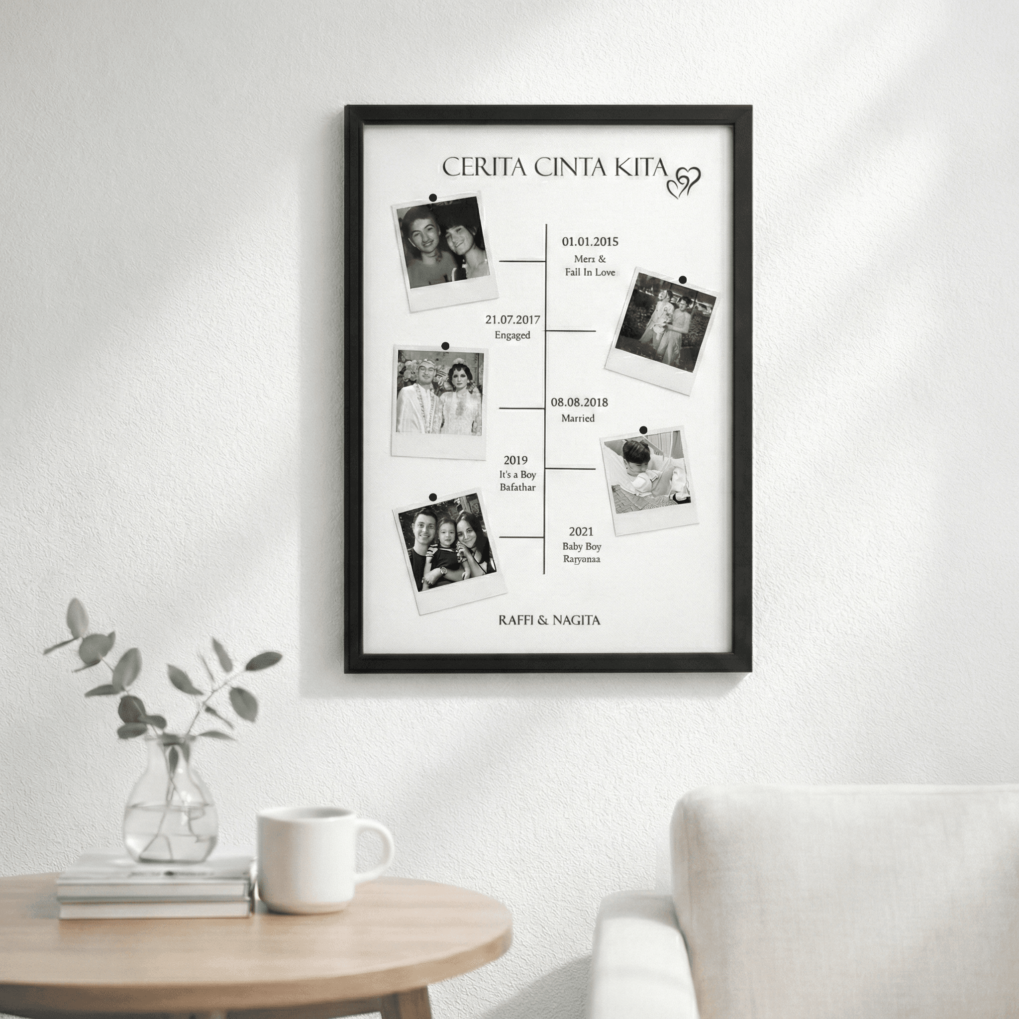 Pajangan bingkai cerita cinta kita di ruang tamu