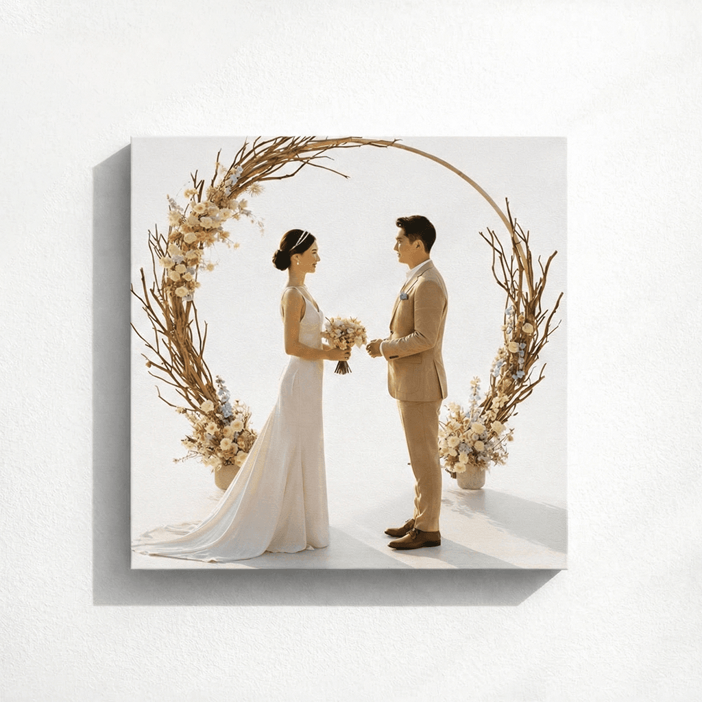 Cetak Foto Kanvas Premium Pernikahan di pantai tropis