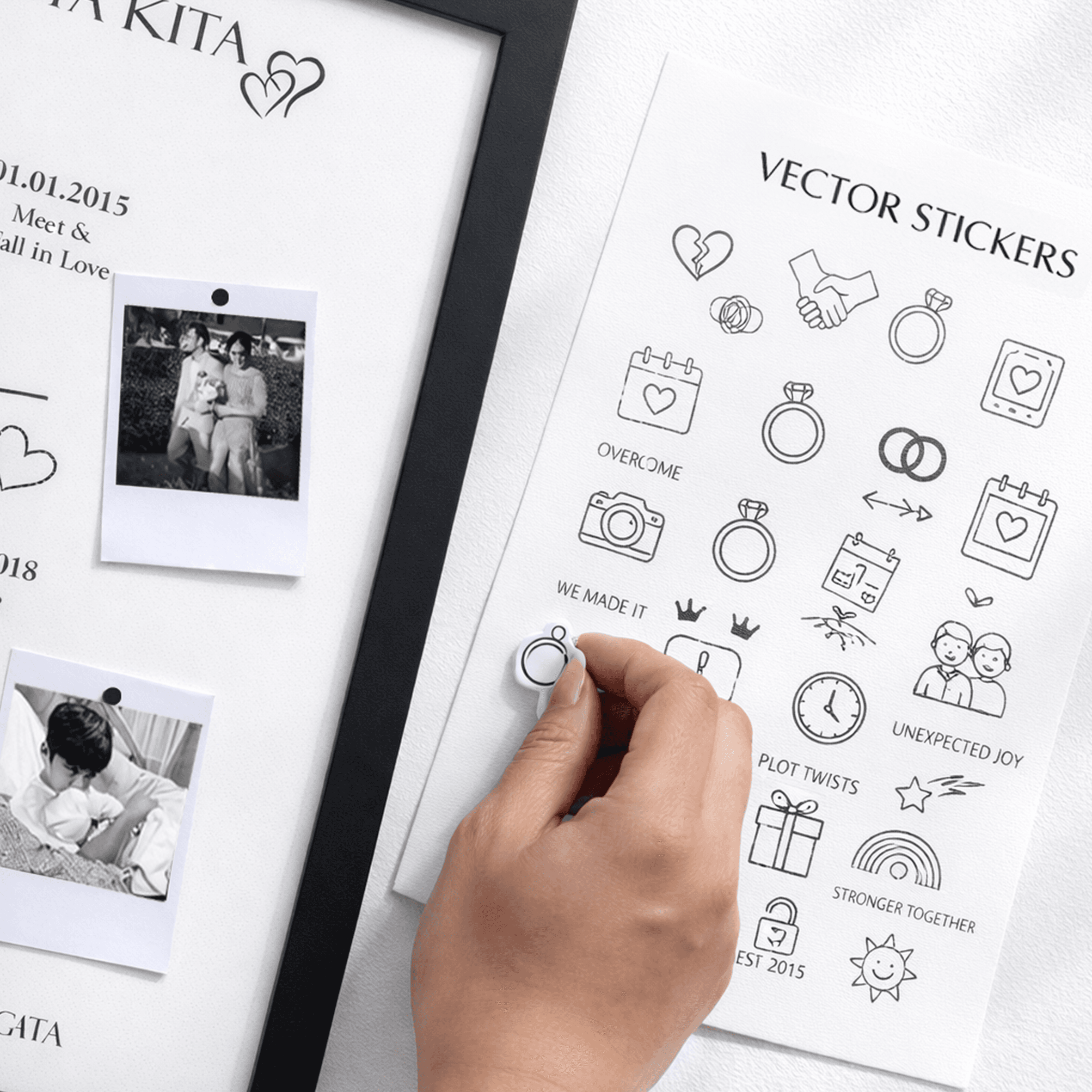 Menempel sticker ke dalam bingkai cerita cinta kita