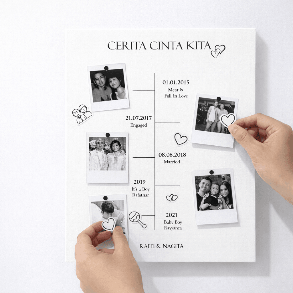 Menempel sticker ke dalam bingkai cerita cinta kita