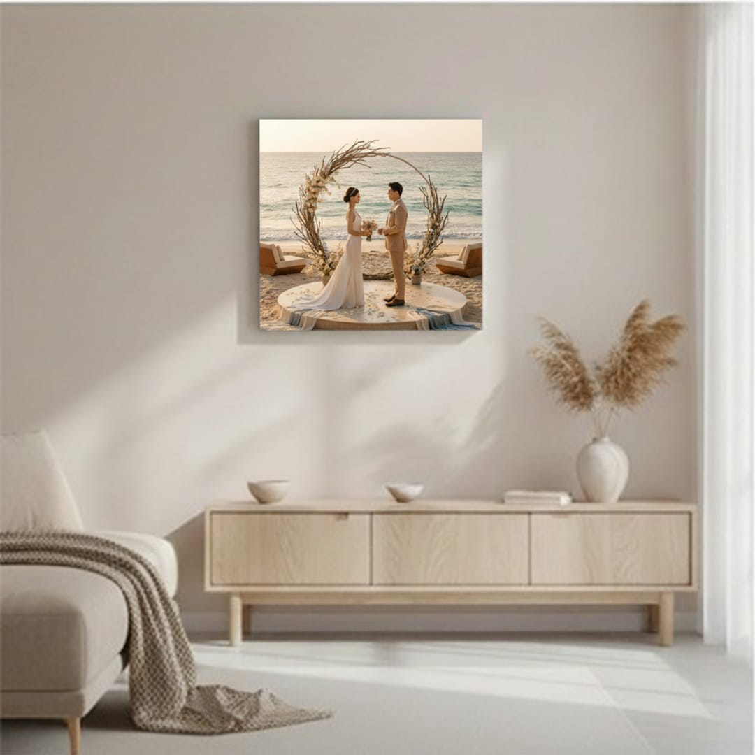 Cetak Foto Kanvas Pernikahan pantai di altar bundar