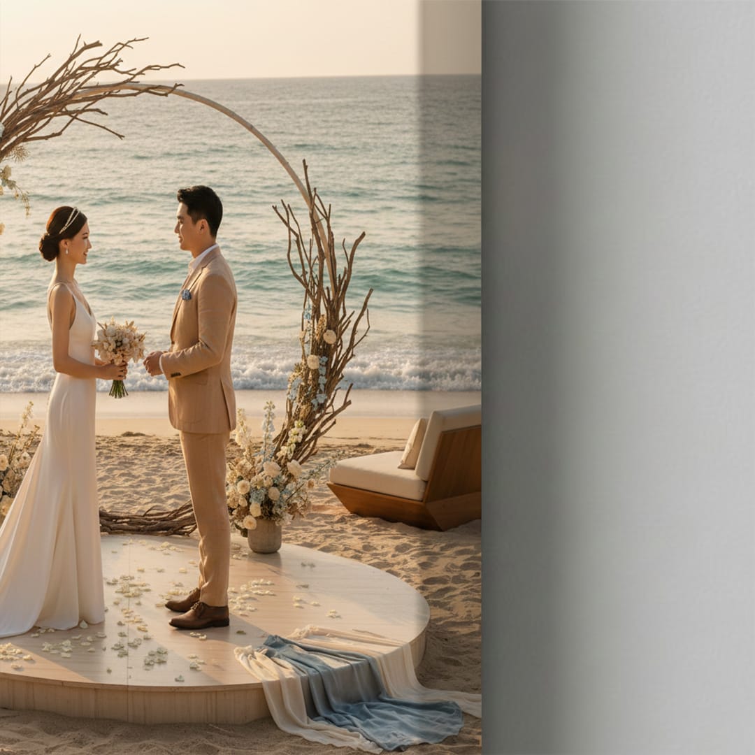 Cetak Foto Kanvas Pernikahan pantai romantis pasangan bahagia