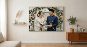 Pasangan pengantin Indonesia bahagia
